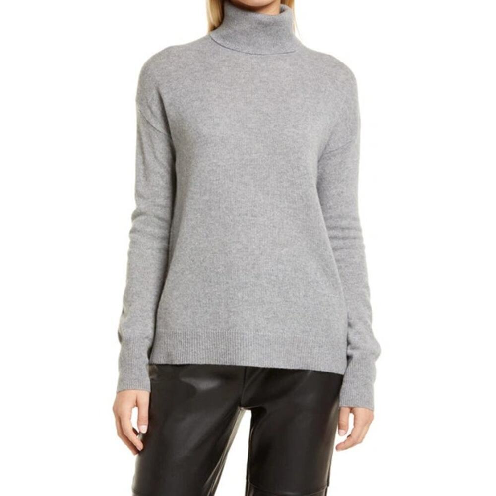 NORDSTROM Women's Cashmere Turtleneck Sweater In Grey Heather Size L NWOT